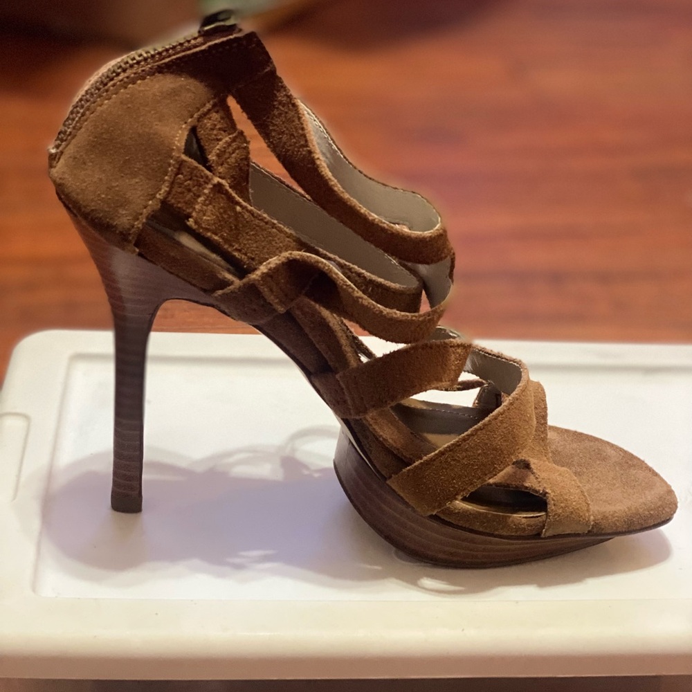 BCBGeneration Tan Suede Strappy Heels
